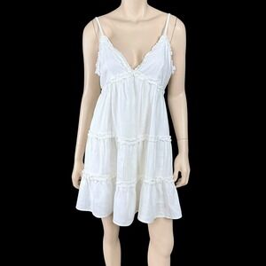 GB Dress Women Large White Summer Mini Flowy Tiered Bohemian Festival NWT